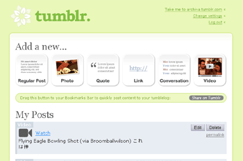 Tumblr管理画面のトップ